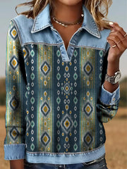 Women's Retro Aztec Print Patchwork Sweatshirt