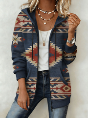 Women's Vintage Aztec Print Casual Zip-Up Hoodie