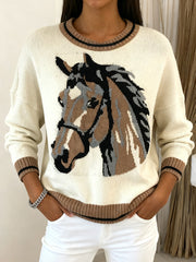 Women's Vintage Horse Pattern Cozy Knit Sweater