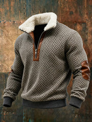 Men's Western Retro Print Casual Fur Collar Zip-up Hoodie