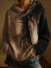 Women's Retro Horse Art Print Casual Top