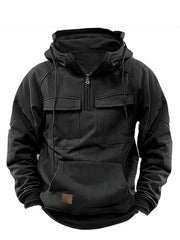 Men's Casual Solid Color Multi-Pocket Hoodie
