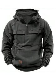 Men's Casual Solid Color Multi-Pocket Hoodie