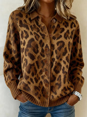 Women's Vintage Leopard Pattern Cozy Knit Cardigan