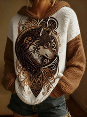 Women's Retro Wolf Art Print Casual Top