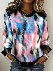 Women's Vintage Leopard Pattern Leather Patchwork Sweatshirt