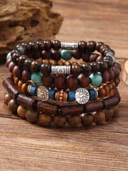 Women's Bohemian Ethnic Style Tassel Tree of Life Pendant Multi-layer Wooden Bead Bracelet