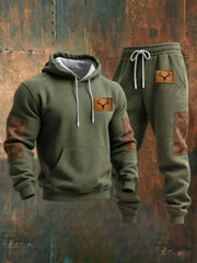 Men's Retro Casual Color Block Hoodie Set