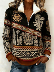 Women's Vintage Western Printed Casual Composite Fleece Hoodie