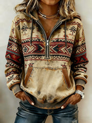 Women's Vintage Western Printed Casual Hoodie