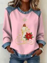Women's Christmas Pattern Patchwork Art Sweatshirt