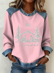 Women's Christmas Pattern Patchwork Art Sweatshirt