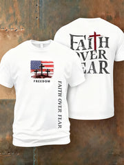 Men's Freedom Faith Over Fear Cross Print Short Sleeve T-shirt
