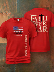 Men's Freedom Faith Over Fear Cross Print Short Sleeve T-shirt