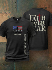 Men's Freedom Faith Over Fear Cross Print Short Sleeve T-shirt