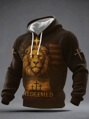Men's Redeemed Lion Print Casual Checkered Hoodie