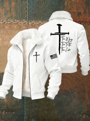 Men's Jesus The Way The Truth The Life Cross Fur Collar Zip-Up Jacket
