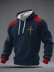 Men's Cross Faith Print Casual Checkered Hoodie