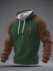 Men's Cross Faith Print Casual Checkered Hoodie