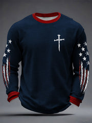 Men's Faith Cross Print Waffle Long Sleeve T-Shirt