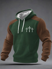 Men's Cross Faith Print Casual Checkered Hoodie