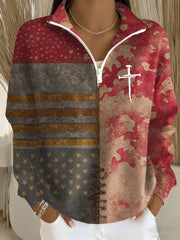 Women's Faith Cross Print Casual Sweatshirt