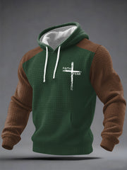 Men's Faith Over Fear Print Casual Checkered Hoodie
