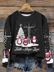 Women's Ph Merry Christmas Penguin Faith Hope Love Xmas TreeRegular Sweatshirt