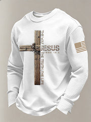 Men's Jesus The Way The Truth The Life John 14:6 Cross Waffle Long Sleeve T-Shirt