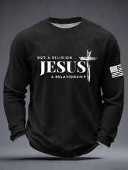 Men's It’s Not Religion It’s A Relationship Jesus Cross Waffle Long Sleeve T-Shirt