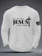 Men's It’s Not Religion It’s A Relationship Jesus Cross Waffle Long Sleeve T-Shirt