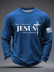 Men's It’s Not Religion It’s A Relationship Jesus Cross Waffle Long Sleeve T-Shirt
