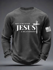 Men's It’s Not Religion It’s A Relationship Jesus Cross Waffle Long Sleeve T-Shirt
