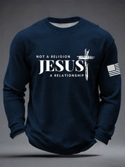 Men's It’s Not Religion It’s A Relationship Jesus Cross Waffle Long Sleeve T-Shirt