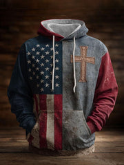 Men's Cross Flag Oversized Drop-Shoulder Hoodie With Pockets