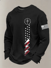 Men's Faith Cross Flag Waffle Long Sleeve T-Shirt