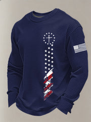 Men's Faith Cross Flag Waffle Long Sleeve T-Shirt