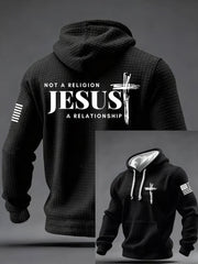 Men's It’s Not Religion It’s A Relationship Jesus Cross Checkered Cotton Hoodie