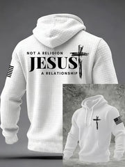 Men's It’s Not Religion It’s A Relationship Jesus Cross Checkered Cotton Hoodie