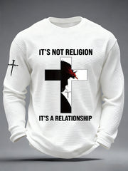 Men's It’s Not Religion It’s A Relationship Jesus Cross Waffle Long Sleeve T-Shirt