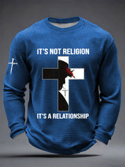 Men's It’s Not Religion It’s A Relationship Jesus Cross Waffle Long Sleeve T-Shirt