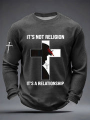 Men's It’s Not Religion It’s A Relationship Jesus Cross Waffle Long Sleeve T-Shirt