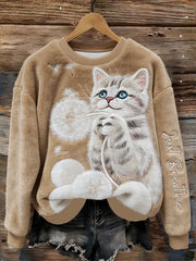 Women's Just Breathe Fuzzy Cat & Dandelion Cozy Flannel Hoodie
