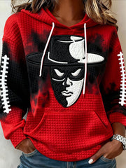 Women's Retro Football Print Llarge-sized Hooded