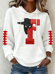 Women's Retro Football Print Large-sized Hooded