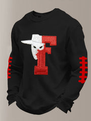 Men's Football Print Waffle Crewneck Sweatshirt