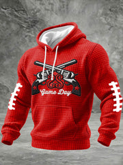 Men's Retro Football Print Checkered Cotton Hoodie