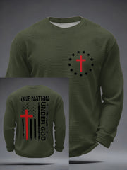 Men's Faith Cross NATION ONETUNDEROF GOD Waffle Long Sleeve T-Shirt