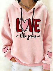 Women's Valentine's Day Love Like Jesus Heart Flannel Hoodie