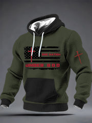 Men's One Nation Under God Checkered Cotton Hoodie